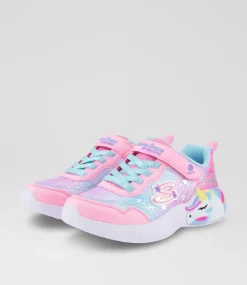 SKECHERS Sport School Shoes-Unicorn Dreams Junior Pink Turquoise Sneakers