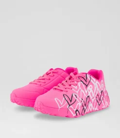 SKECHERS Sport School Shoes-Uno Lite Junior Hot Pink Fabric Sneakers
