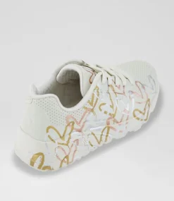 SKECHERS Sport School Shoes-Uno Lite Junior White Silver Gold Fabric Sneakers