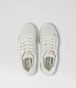 SKECHERS Sport School Shoes-Uno Lite Junior White Silver Gold Fabric Sneakers