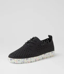 Women I LOVE BILLY Flats-Usho Black Butterfly Nubuck Pu Lace Up Flats