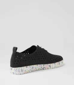 Women I LOVE BILLY Flats-Usho Black Butterfly Nubuck Pu Lace Up Flats