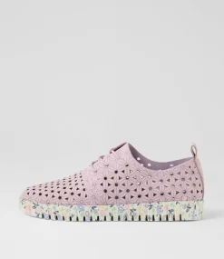 Women I LOVE BILLY Flats-Usho Lavender Butterfly Nubuck Pu Lace Up Flats