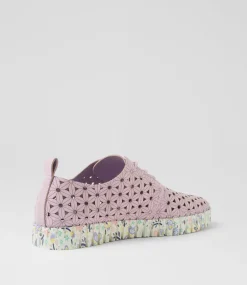 Women I LOVE BILLY Flats-Usho Lavender Butterfly Nubuck Pu Lace Up Flats