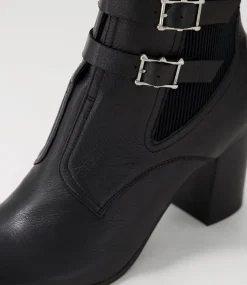 Women TOP END Boots-Utoast Black Leather Elastic Ankle Boots