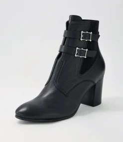 Women TOP END Boots-Utoast Black Leather Elastic Ankle Boots