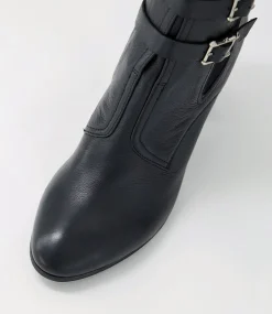 Women TOP END Boots-Utoast Black Leather Elastic Ankle Boots