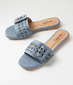 Women I LOVE BILLY Sandals|Flats-Vanrennes Blue Patent Synthetic Sandals