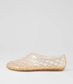 Women I LOVE BILLY Flats-Vantello Clear Nude Glitter Jelly Flat Shoes