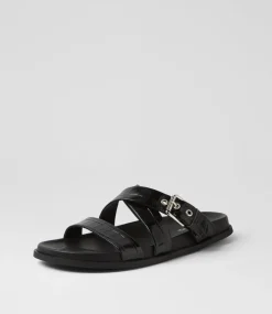 Women DIANA FERRARI Flats|Sandals-Vileen Black Leather Sandals