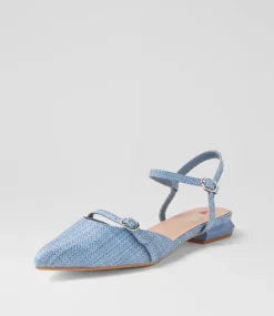 Women I LOVE BILLY Flats-Vinda Blue Synthetic Raffia Flat Shoes