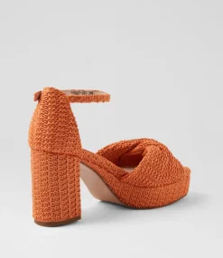 Women TOP END Heels|Sandals-Voday Orange Synthetic Raffia Sandals