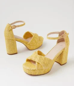 Women TOP END Heels|Sandals-Voday Yellow Synthetic Raffia Sandals