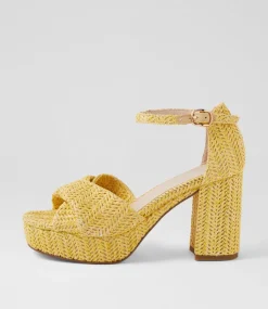 Women TOP END Heels|Sandals-Voday Yellow Synthetic Raffia Sandals