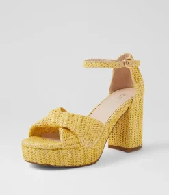 Women TOP END Heels|Sandals-Voday Yellow Synthetic Raffia Sandals