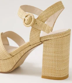 Women TOP END Heels-Vostie Camel Synthetic Raffia Sandals