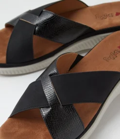 Women I LOVE BILLY Flats|Sandals-Vrenkie Black Snake Sandals