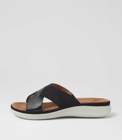 Women I LOVE BILLY Flats|Sandals-Vrenkie Black Snake Sandals