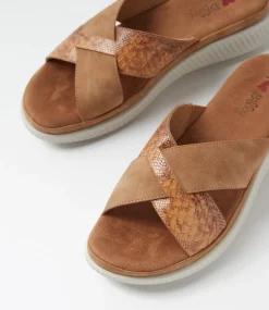 Women I LOVE BILLY Flats|Sandals-Vrenkie Tan Snake Sandals