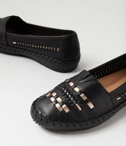 Women SUPERSOFT Loafers|Flats-Wandies Black Rose Gold Leather Loafers