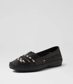 Women SUPERSOFT Loafers|Flats-Wandies Black Rose Gold Leather Loafers