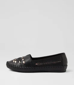 Women SUPERSOFT Loafers|Flats-Wandies Black Rose Gold Leather Loafers