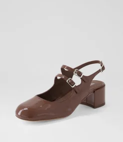 Women TOP END Heels-Warel Milk Choc Patent Leather Heels