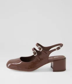 Women TOP END Heels-Warel Milk Choc Patent Leather Heels