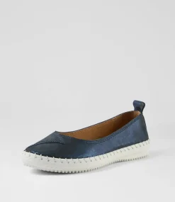 Women SUPERSOFT Comfort|Flats-Waverley Navy Shimmer Leather Flat Shoes