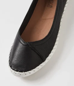 Women SUPERSOFT Flats-Wayson Black Leather Ballet Flats
