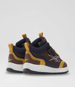 REEBOK Sport School Shoes-Weebok Storm Toddler Brown Navy Gold Leather Sneakers