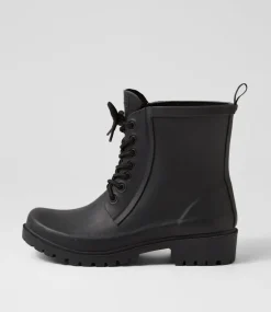 Women COLORADO Boots|Comfort-Wells Black Lace Up Gumboots