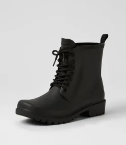 Women COLORADO Boots|Comfort-Wells Black Lace Up Gumboots