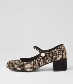 Women TOP END Mary Janes|Heels-Welos Black Gold Suede Mary Jane Heels