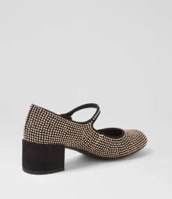 Women TOP END Mary Janes|Heels-Welos Black Gold Suede Mary Jane Heels