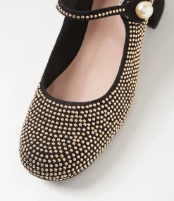 Women TOP END Mary Janes|Heels-Welos Black Gold Suede Mary Jane Heels