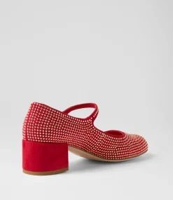 Women TOP END Mary Janes|Heels-Welos Red Suede Mary Jane Heels