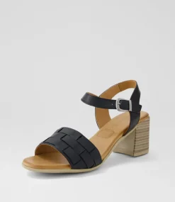 Women DIANA FERRARI Heels|Sandals-Whells Black Leather Sandals