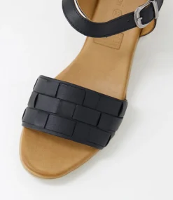 Women DIANA FERRARI Heels|Sandals-Whells Black Leather Sandals