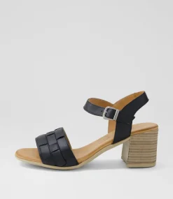 Women DIANA FERRARI Heels|Sandals-Whells Black Leather Sandals