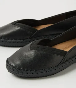 Women SUPERSOFT Flats|Comfort-Won Black Leather Elastic Flat Shoes