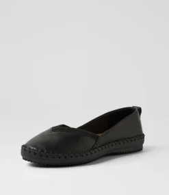 Women SUPERSOFT Flats|Comfort-Won Black Leather Elastic Flat Shoes