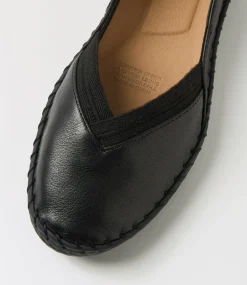 Women SUPERSOFT Flats|Comfort-Won Black Leather Elastic Flat Shoes