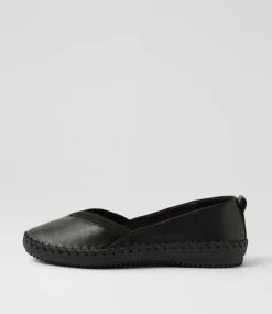 Women SUPERSOFT Flats|Comfort-Won Black Leather Elastic Flat Shoes
