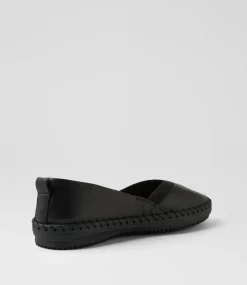 Women SUPERSOFT Flats|Comfort-Won Black Leather Elastic Flat Shoes