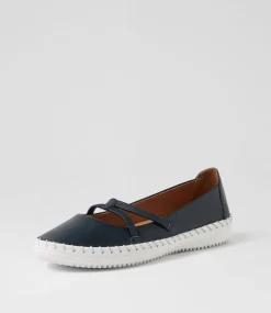Women SUPERSOFT Comfort|Mary Janes-Wonderful Navy Leather Flat Shoes