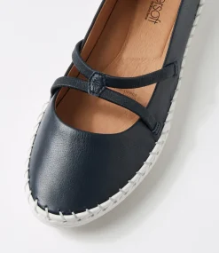 Women SUPERSOFT Comfort|Mary Janes-Wonderful Navy Leather Flat Shoes