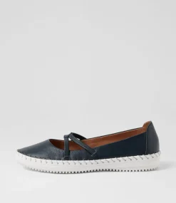Women SUPERSOFT Comfort|Mary Janes-Wonderful Navy Leather Flat Shoes