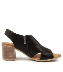 Women DIANA FERRARI Heels|Sandals-WONDIR BLACK LEATHER