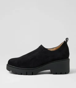 Women TOP END Heels-Xila Black Stretch Microsuede Heels